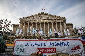 Farmers Protest with Tractors in Front Of The National Assembly - Paris