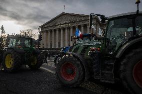 Farmers Protest with Tractors in Front Of The National Assembly - Paris