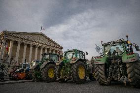Farmers Protest with Tractors in Front Of The National Assembly - Paris