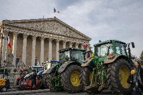 Farmers Protest with Tractors in Front Of The National Assembly - Paris