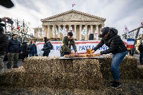 Farmers Protest with Tractors in Front Of The National Assembly - Paris