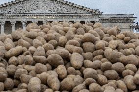 Farmers Dump 30 Tonnes of Potatoes on The Concorde Bridge - Paris