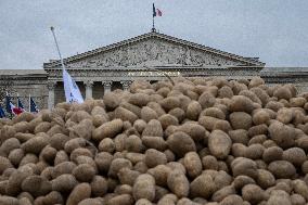 Farmers Dump 30 Tonnes of Potatoes on The Concorde Bridge - Paris