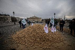 Farmers Dump 30 Tonnes of Potatoes on The Concorde Bridge - Paris