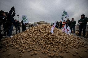 Farmers Dump 30 Tonnes of Potatoes on The Concorde Bridge - Paris