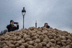 Farmers Dump 30 Tonnes of Potatoes on The Concorde Bridge - Paris