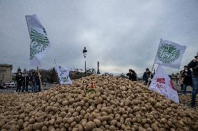 Farmers Dump 30 Tonnes of Potatoes on The Concorde Bridge - Paris
