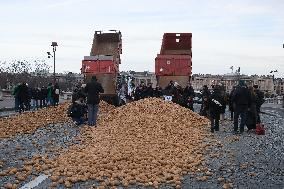 Farmers Dump 30 Tonnes of Potatoes on The Concorde Bridge - Paris