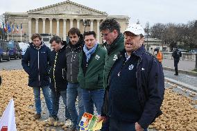 Farmers Dump 30 Tonnes of Potatoes on The Concorde Bridge - Paris