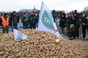 Farmers Dump 30 Tonnes of Potatoes on The Concorde Bridge - Paris