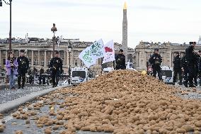 Farmers Dump 30 Tonnes of Potatoes on The Concorde Bridge - Paris