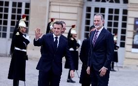 President Macron and King Felipe VI Visit an Exhibition at The Chateau de Versailles - Versailles