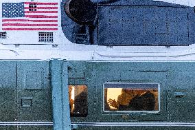President Trump Returns To The White House From Detroit, Michgan