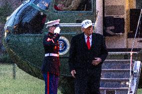 President Trump Returns To The White House From Detroit, Michgan