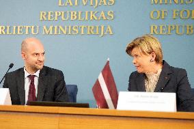 Latvian and French Foreign Ministers During a Press Conference - Latvia