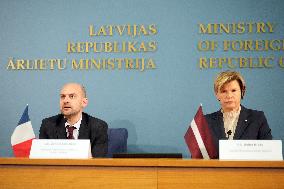Latvian and French Foreign Ministers During a Press Conference - Latvia