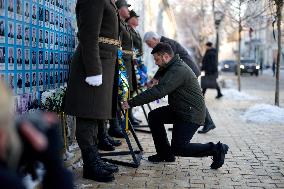Zelensky and Pavel Honor Memorial Wall - Kiev