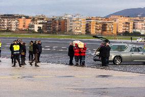 Riccardo Minghetti Coffin Arrives At Ciampino Airport - Italy