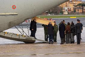 Riccardo Minghetti Coffin Arrives At Ciampino Airport - Italy