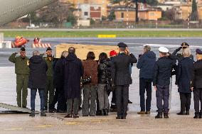 Riccardo Minghetti Coffin Arrives At Ciampino Airport - Italy