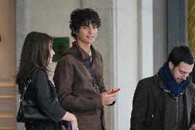 MFW - Celebs Leaving Hotel Paris To Attend Prada Show