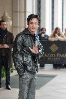 MFW - Celebs Leaving Hotel Paris To Attend Prada Show