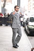 MFW - Celebs Leaving Hotel Paris To Attend Prada Show