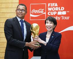 Japan PM Takaichi with FIFA trophy