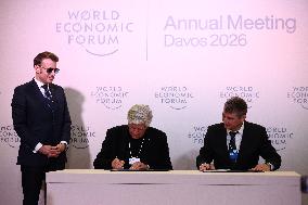 Macron and with leaders of AI companies at World Economic Forum annual meeting - Davos