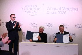 Macron and with leaders of AI companies at World Economic Forum annual meeting - Davos