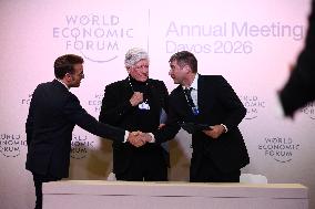 Macron and with leaders of AI companies at World Economic Forum annual meeting - Davos