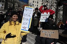 People protest on the first anniversary of President Donald Trump's second term in office