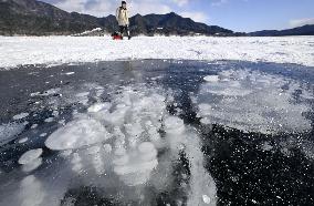 Frozen lake in northern Japan