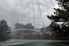 Fire drill at Horyu-ji temple