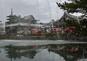 Fire drill at Horyu-ji temple