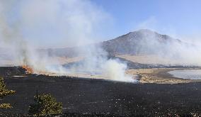 Controlled grassland burn on Mt. Aso
