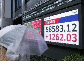 Nikkei stock index ends at record high