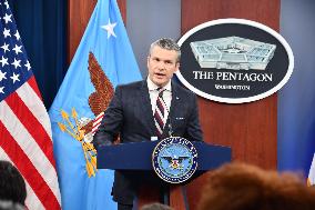 U.S Defense Secretary Hegseth meets press