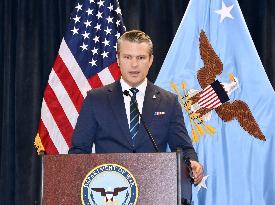 U.S Defense Secretary Hegseth meets press