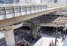 Giant pipe protrudes at construction site in Osaka