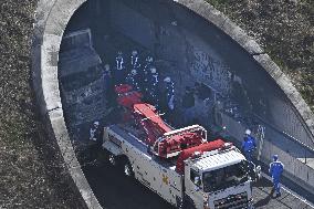 Multivehicle accident inside expressway tunnel in central Japan
