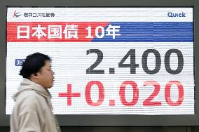 Yield on key gov't bond tops 2.4%