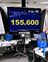 Dollar tumbles to 155 yen range
