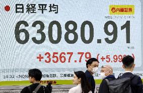 Nikkei ends at record high above 62,000