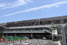 Exterior, logo, and sign of Niigata Station