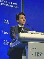 Japan Defense Minister Koizumi delivers speech in Singapore