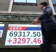 Tokyo stocks end at record high