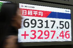Tokyo stocks end at record high
