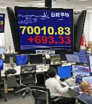 Nikkei rises above 70,000 for 1st time
