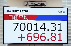 Nikkei rises above 70,000 for 1st time